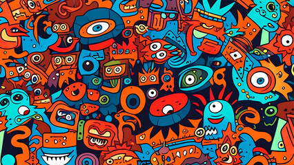 "Crazy Cartoon Illustration, Colorful and Whimsical Abstract Characters"