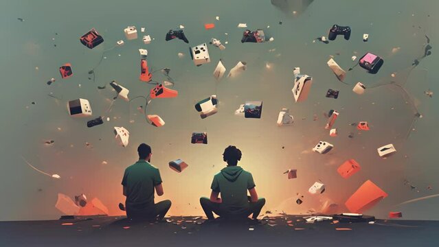 Minimal flat motion of a persons realization that they have a problem with compulsive video gaming, and their desperate attempt to break the cycle and regain 2D cartoon animation. .