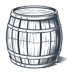 Wooden barrel vintage woodcut style drawing vector illustration