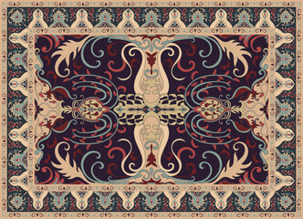 Old royal carpet design Persian carpet The story of old flower lights decorating the folk Simple color editing vector illustration