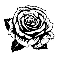 Rose flower woodcut drawing vector