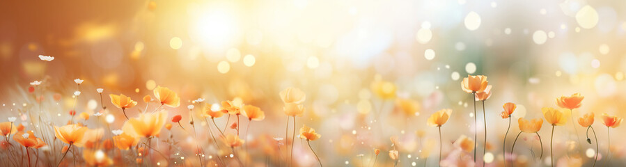 Beautiful blooming poppies on blurred background with bokeh effect