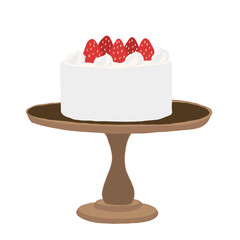 A strawberry birthday cake on a tray. Hand-drawn illustration.