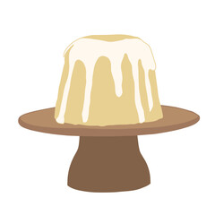 A chiffon birthday cake on a tray. Hand-drawn illustration.