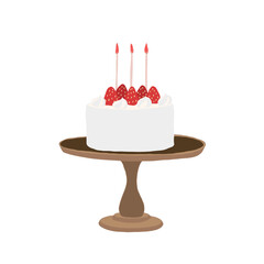 A strawberry birthday cake with candles. Hand-drawn illustration.