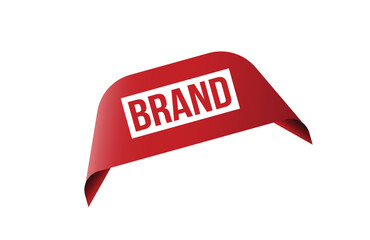 Brand red ribbon label banner. Open available now sign or Brand tag.
