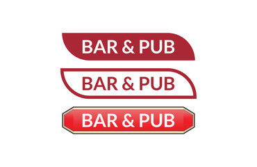 Bar & pub red ribbon label banner set. Open available now sign or Bar & pub tag.