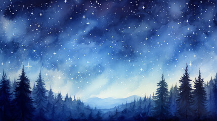 Starry Night Sky over Pine Forest
