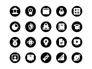 Education Icon Pack Circular Filled Style. School Equipment Icons Collection, Perfect for Websites, Landing Pages, Mobile Apps, and Presentations. Suitable for UI UX.