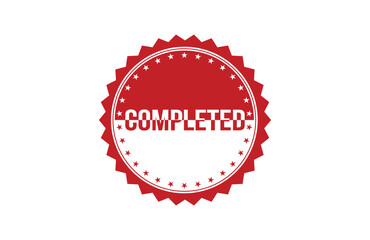 Completed red ribbon label banner. Open available now sign or Completed tag.