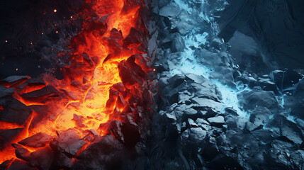 Lava and Ice side by side lava vs ice AI Image Generative background - obrazy, fototapety, plakaty