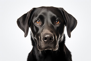 Labrador Retriever dog close-up portrait on a white background.	