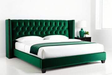green-bed-in-a-bedroom-on-white-background 
