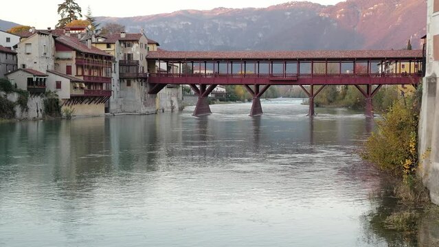 Bassano del Grappa, Italy - Alpini bridge and view of the Brenta river