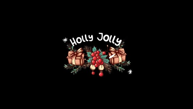 Hand drawn style Christmas Symbol animation with gift box icon and holly jolly text