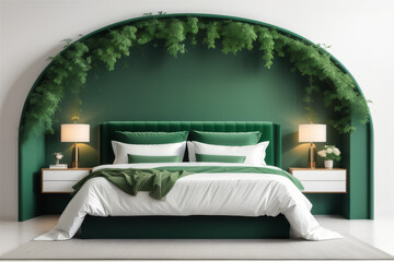 green-bed-in-a-bedroom-on-white-background 