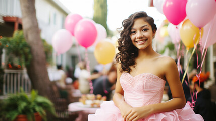 Happy 15 year old girl celebrating her Quinceanera