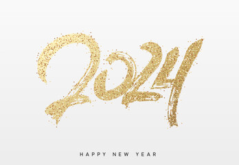 2024 New Year. Text golden with bright sparkles. vector illustration