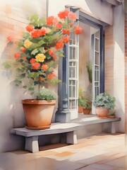 Fototapeta na wymiar window with flowers generative AI