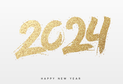 2024 New Year. Text golden with bright sparkles. vector illustration
