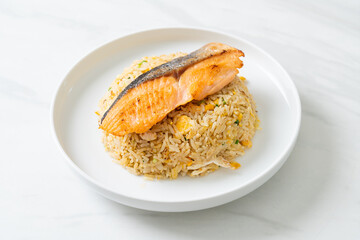 fried rice with grilled salmon fillet steak