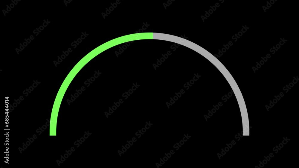 Poster semicircular indicator that transitions its color from green to red in 10 seconds on black backgroun