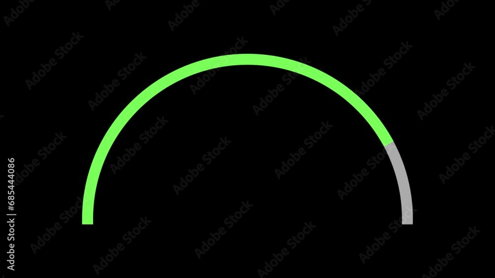 Poster semicircular indicator that transitions its color from green to red in 30 seconds on black backgroun