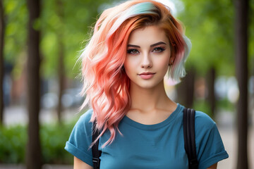 teenager woman with two hair color