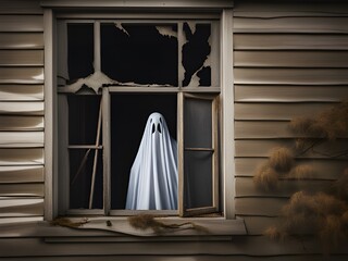 halloween background with a wooden window