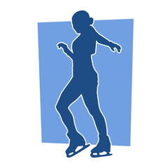 Silhouette of a slim female ice skate gymnastic dancer in action pose.