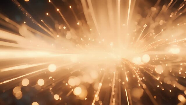 Closeup of the two particles gradually disappearing upon impact, leaving behind a bright flash of light representing the photons created from the annihilation.
