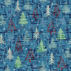 Winter background, Christmas trees and snowflakes, seamless pattern, vector design	