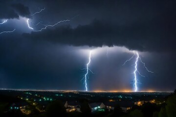 lightning over the modrn city at night