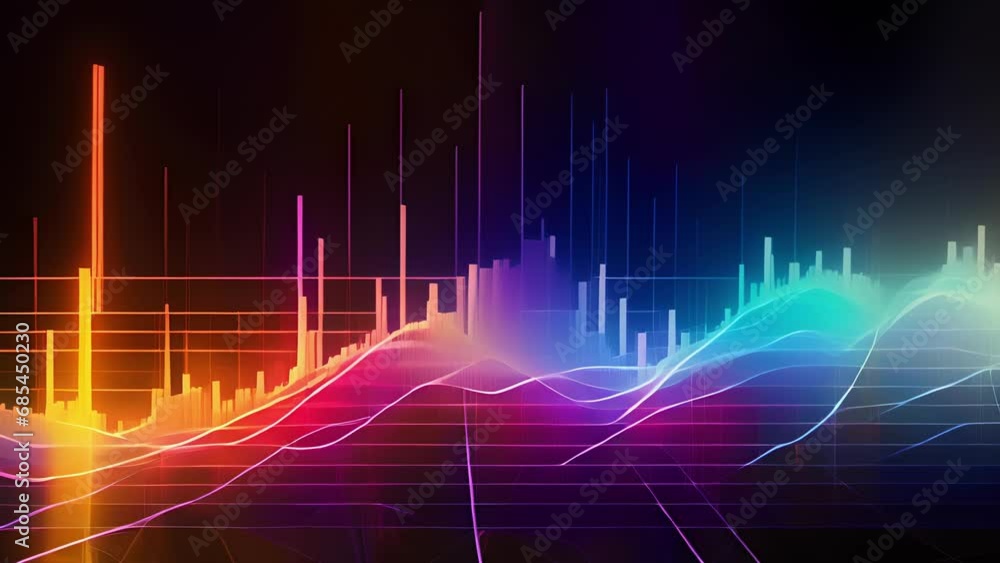 Poster a futuristic abstract graph with bright colors and dynamic lines, representing the fastpaced and eve