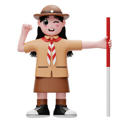 Girl Clenching Fist and Holding Scout Staf 3D Character
