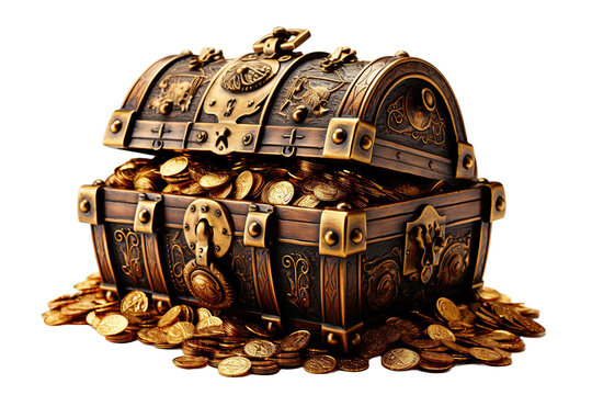 old wooden box with coins 
