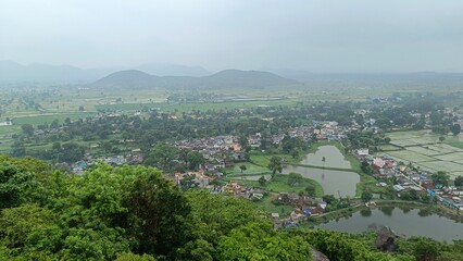 areal view of a small Indian city from the hill