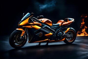 Fototapeta na wymiar Super-sport fire motorbike in darkness. motive with fast motorcycle in dramatic dark scene