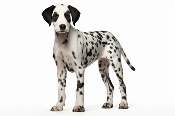 Dalmatian bitch in profile, a loyal and intelligent family companion. Spots of love and loyalty is AI Generative.