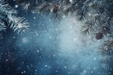 A seasonal Christmas pattern with pine cones, snowflakes, and a snowy pine tree branch. Ideal for holiday wallpapers and festive decoration. This description is AI Generative.