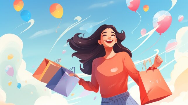 Woman is happy and cheerful enjoying shopping background wallpaper ai generated image
