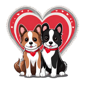 two dogs with red heart