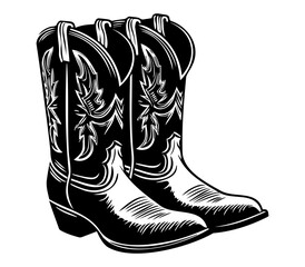 Cowboy boots, Cowgirl boots vector black graphic illustration
