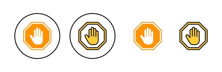 Stop icon set for web and mobile app. stop road sign. hand stop sign and symbol. Do not enter stop red sign with hand