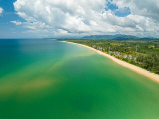 Fototapeta na wymiar Aerial view drone shot of Tropical sea in Phuket thailand,Beautiful sea beach background