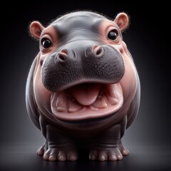 cute and adorable baby hippo on black background