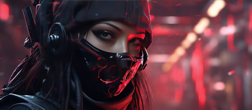 women ninja style cyborg cyberpunk background wallpaper ai generated image