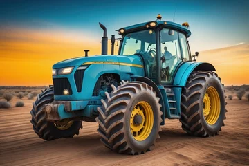 Fotobehang Modern tractor on a colored background. ai generative © Turan