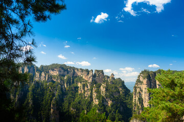 Awesome view of natural quartz sandstone pillars of the Tianzi Mountains (Avatar Mountains) in the...