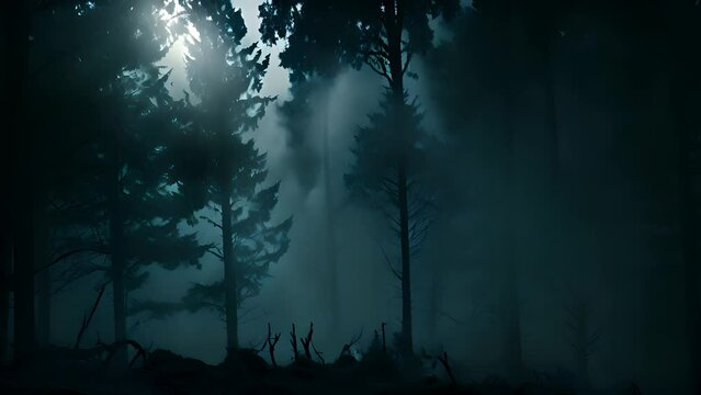 forest with fog at night